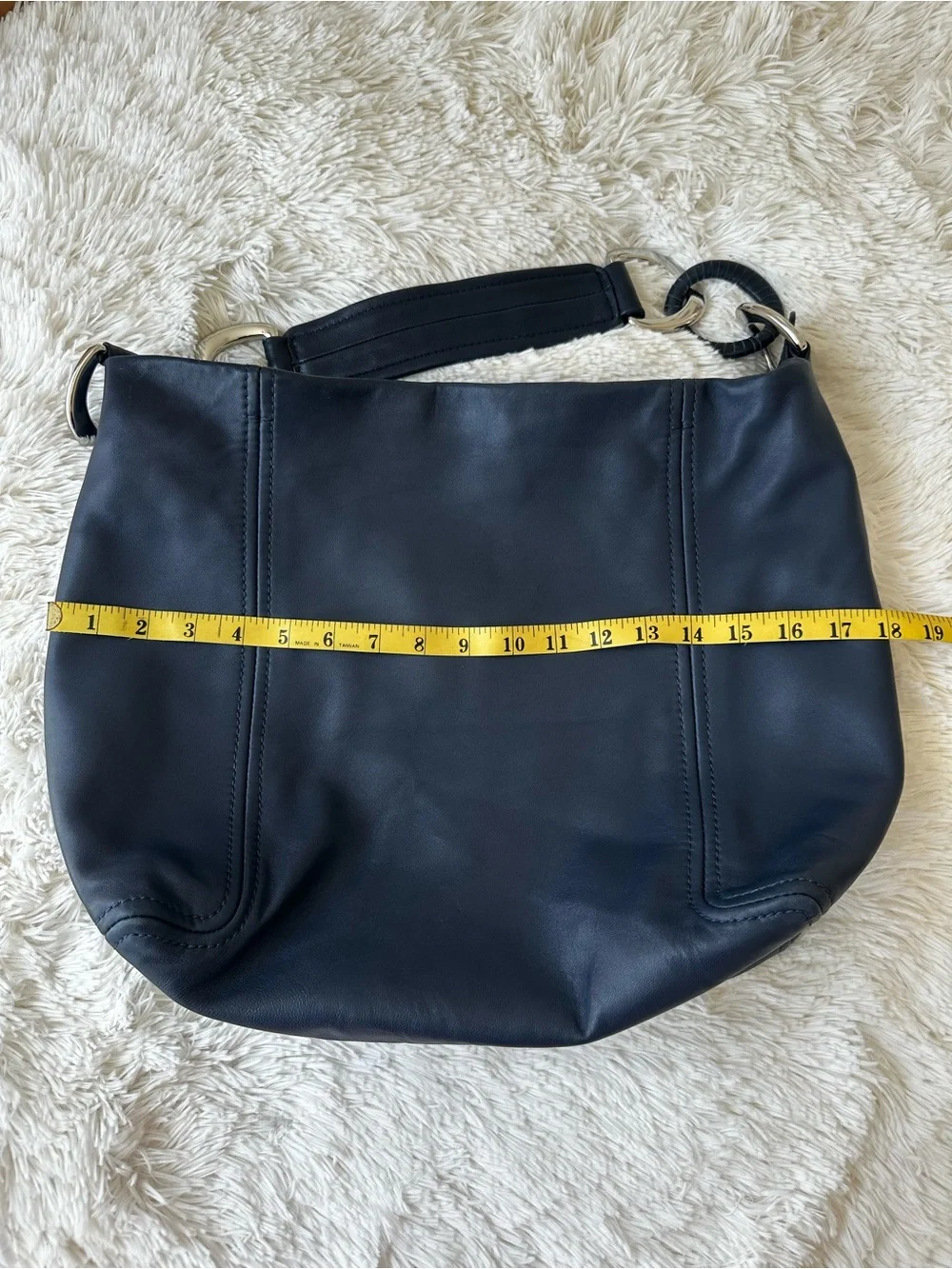 Michael Kors Navy Blue Soft Leather Slouchy Hobo Shoulder Bag Silver Ring Y2K